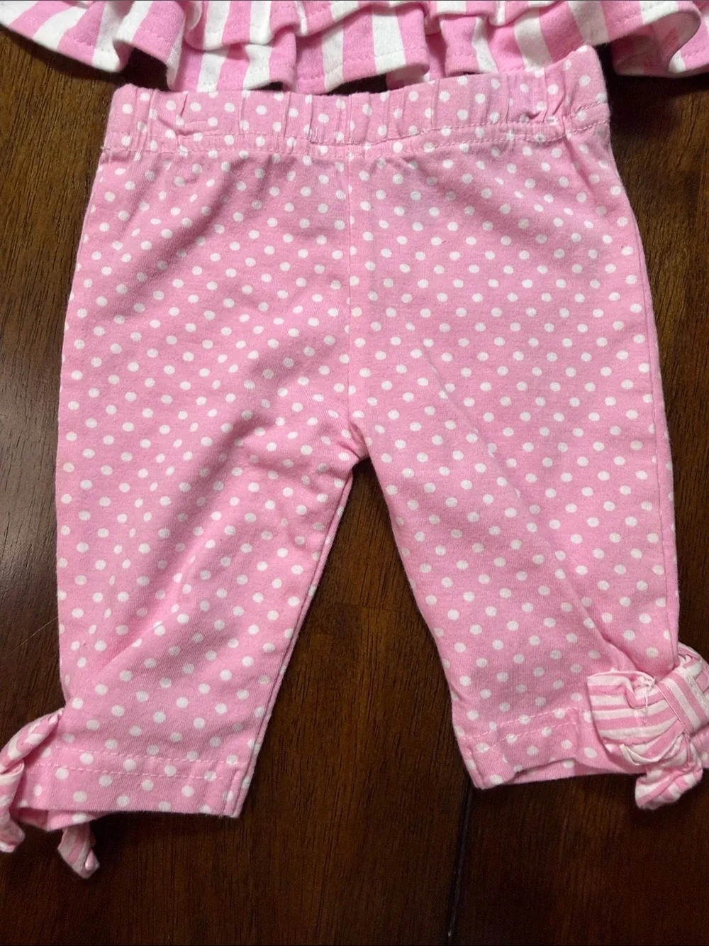 Rare Editions Pink & White Striped Ruffle Top with Polka Dot Pants